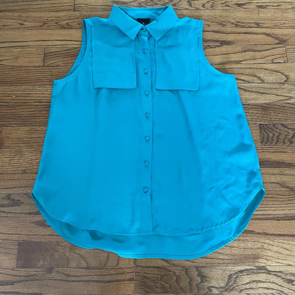 Worthington JCPenney Teal Sleeveless Button Down Collared Blouse Petite Small